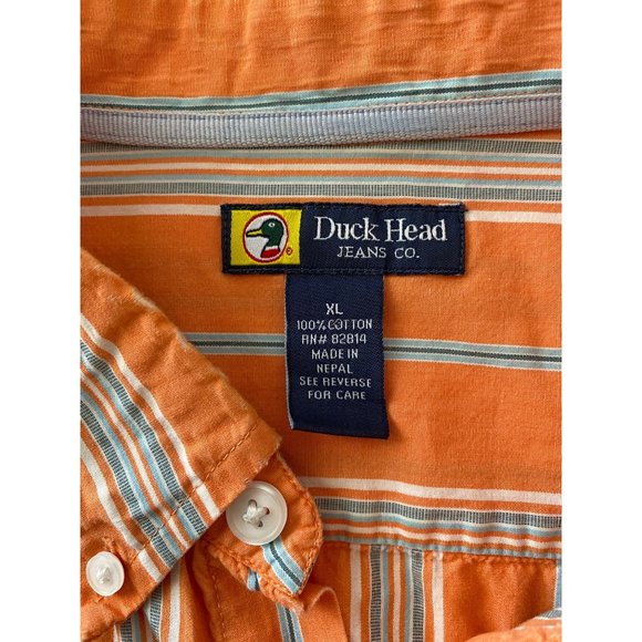 Duck Head Vintage 90s Orange Striped Short Sleeve Casual Button Down Shirt, XL - Picture 3 of 4